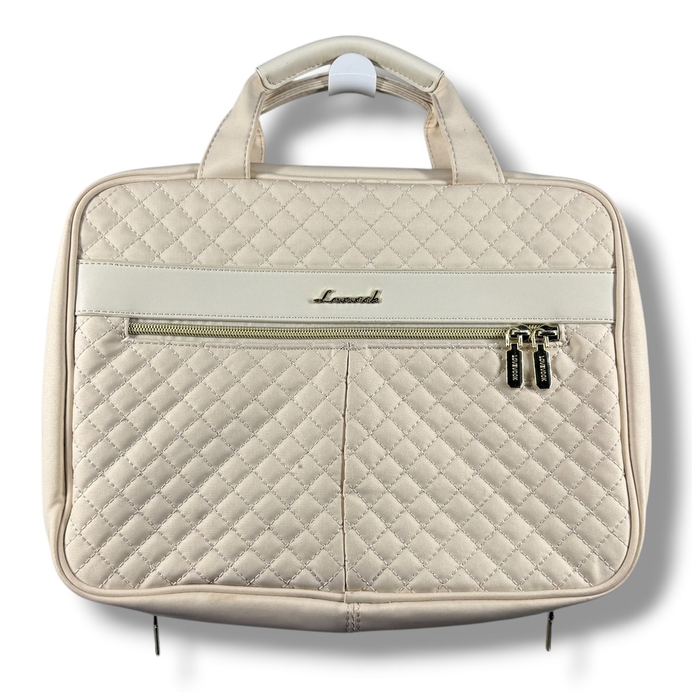Lovevook Hanging Travel Toiletry Bag Quilted Cream Makeup Organizer Case